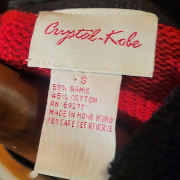 Vintage Crystal Kobe Sweater Red Scottie Dog Pawprint Black Faux Fur Size Small - Picture 7 of 7